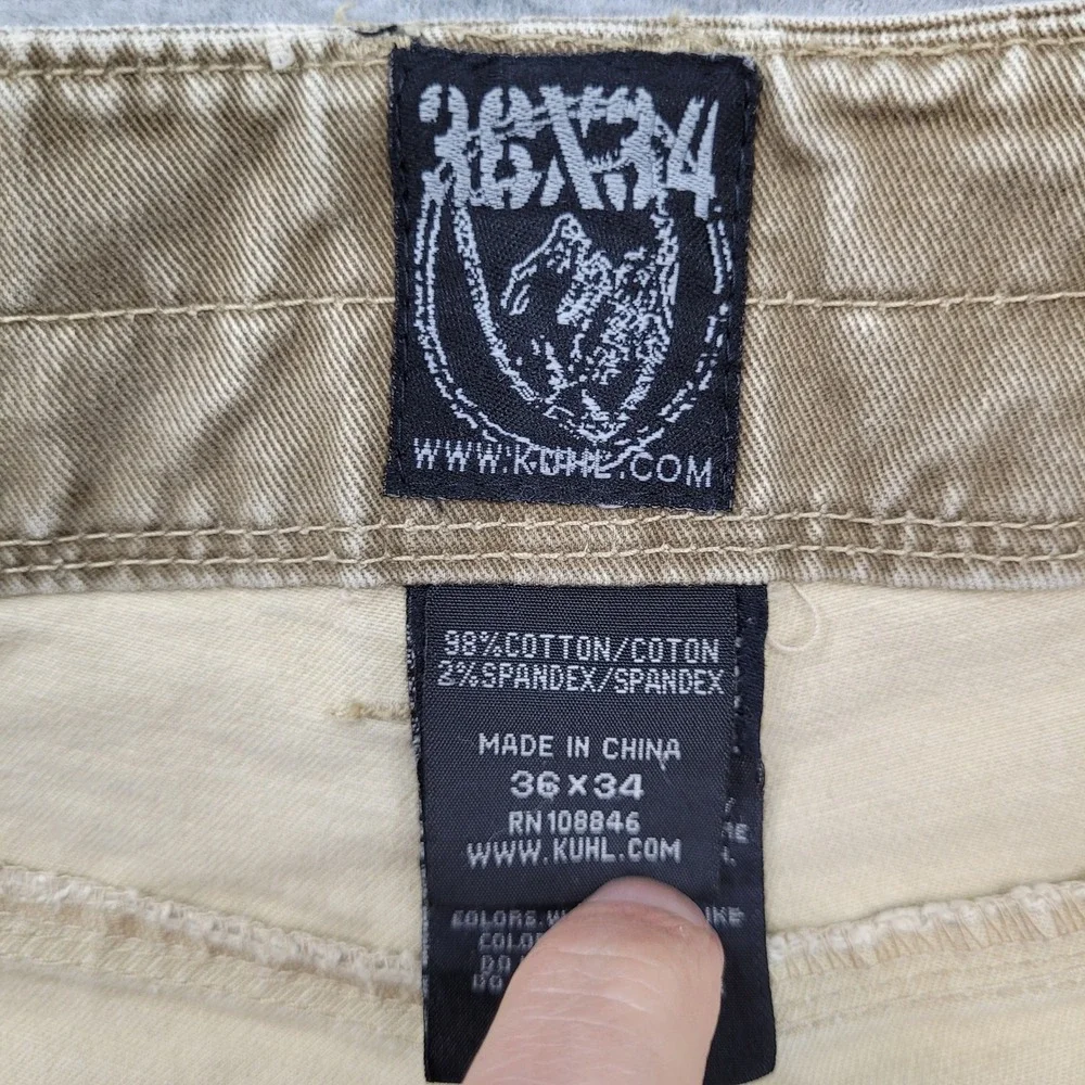 Kuhl Rydr Pants Mens 36x34 Khaki Brown Vintage Patina Dye Articulated Knees